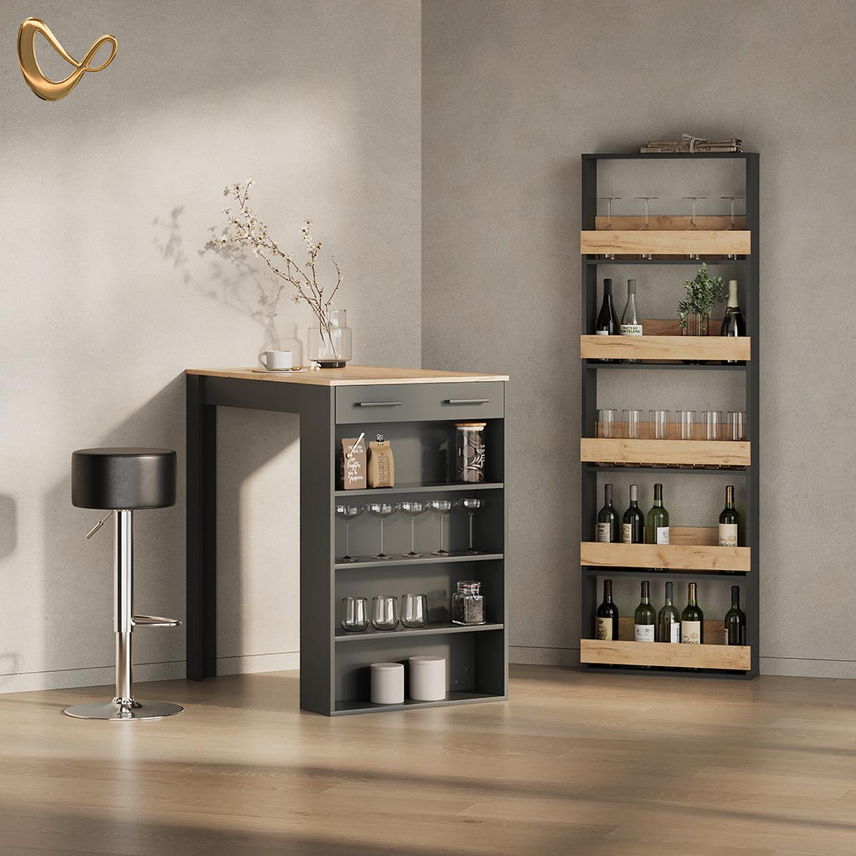 BARTISCH Regusa Anthrazit/Goldkraft Eiche 67 x 100 cm - Anthrazit, Holzwerkstoff (100/67/106cm) - Livinity®
