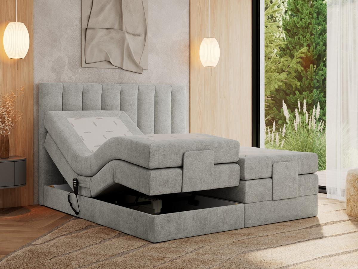 BOXBETT COMFORTO 140/200 - Hellgrau Struktur - H4 - Hellgrau, Holz/Textil (140/200cm) - MKS