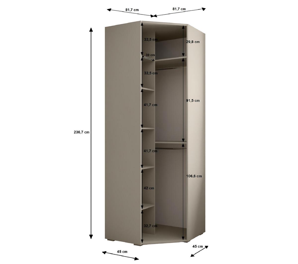 DREHTÜRENSCHRANK 236.7/81.7/81.7 1-türig - Schwarz/Weiß, Holz/Metall (81.7/236.7/81.7cm) - MÖBEL KRYSPOL
