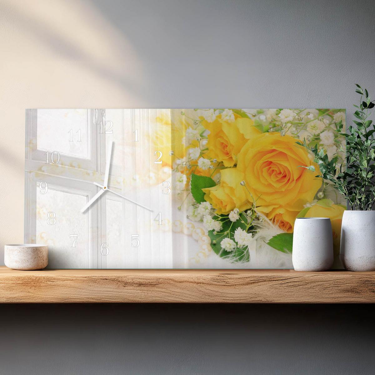 WANDUHR aus Glas 60x30 cm - Blumen - Gelb, Glas (60/30/0.4cm) - TULUP