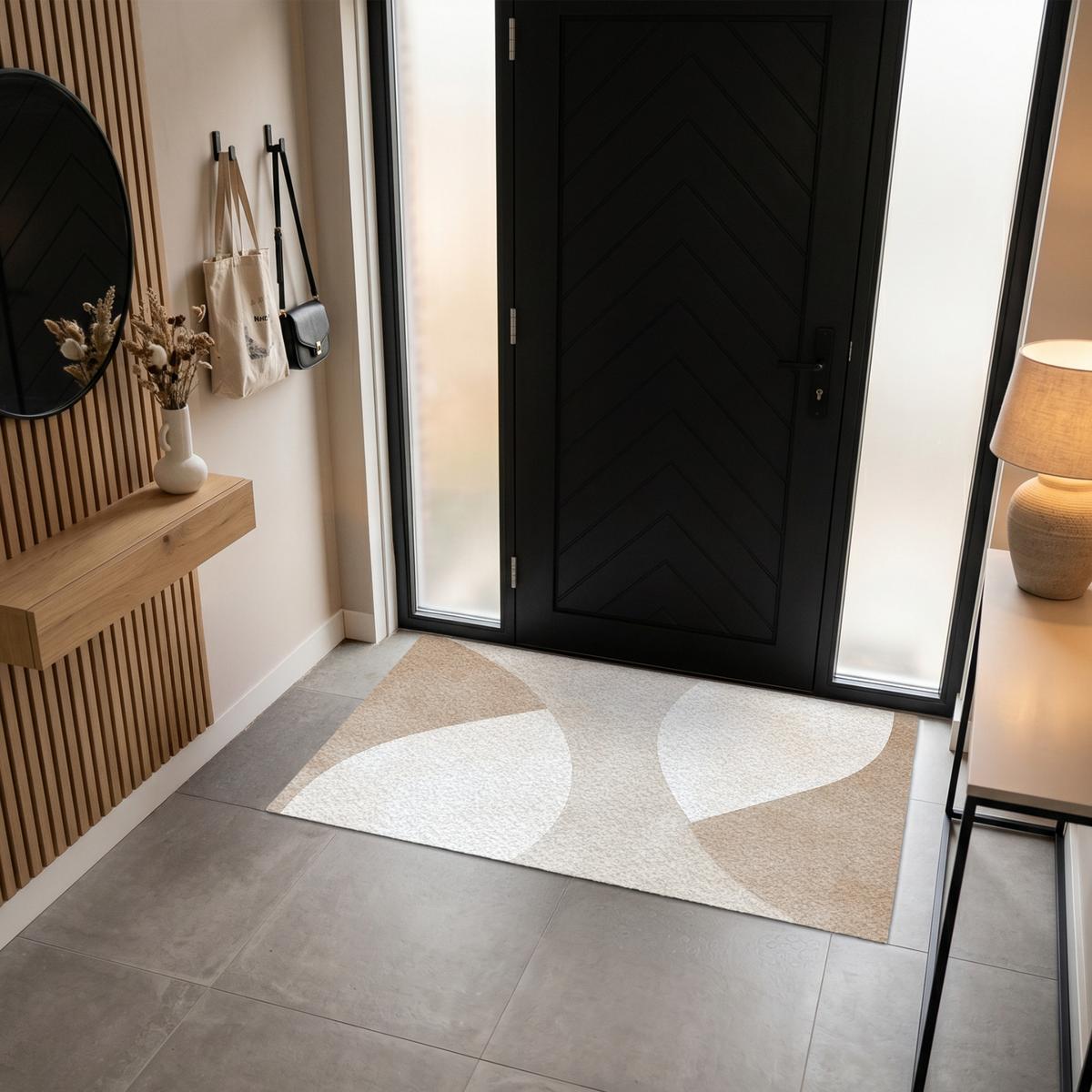 FUSSMATTE Braun - Japandi - Abstrakt Schmutzfangmatte 150x90 cm - Beige, Kunststoff (150/0.4cm) - MuchoWow