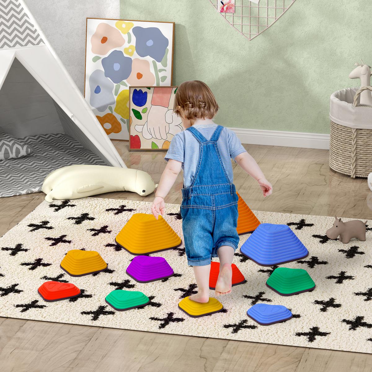 BALANCE-TRITTSTEINE, 11er-Set, stapelbar & leicht, rutschfest, für Innen/Außen - Multicolor, Kunststoff (39/20/42cm) - AIYAPLAY