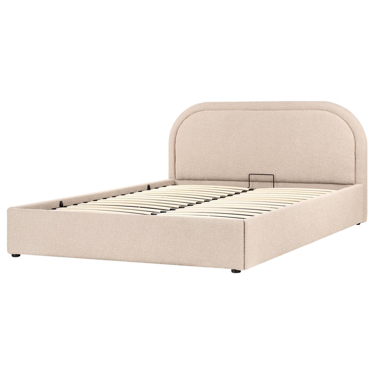 BETT mit Stauraum 160/200 cm Bouclé Beige Quillien - Beige, Textil (160/200cm) - Beliani