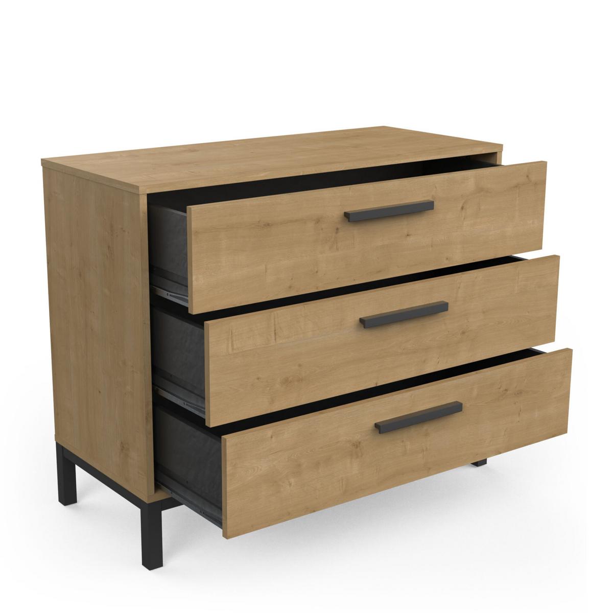 KOMMODE mit 3 Schubladen, in einem Dekor aus Eiche und mattem Schwarz Craft - L90,7 cm - Beige/Schwarz, Holzwerkstoff (39.6/74.6/98.5cm) - Demeyere