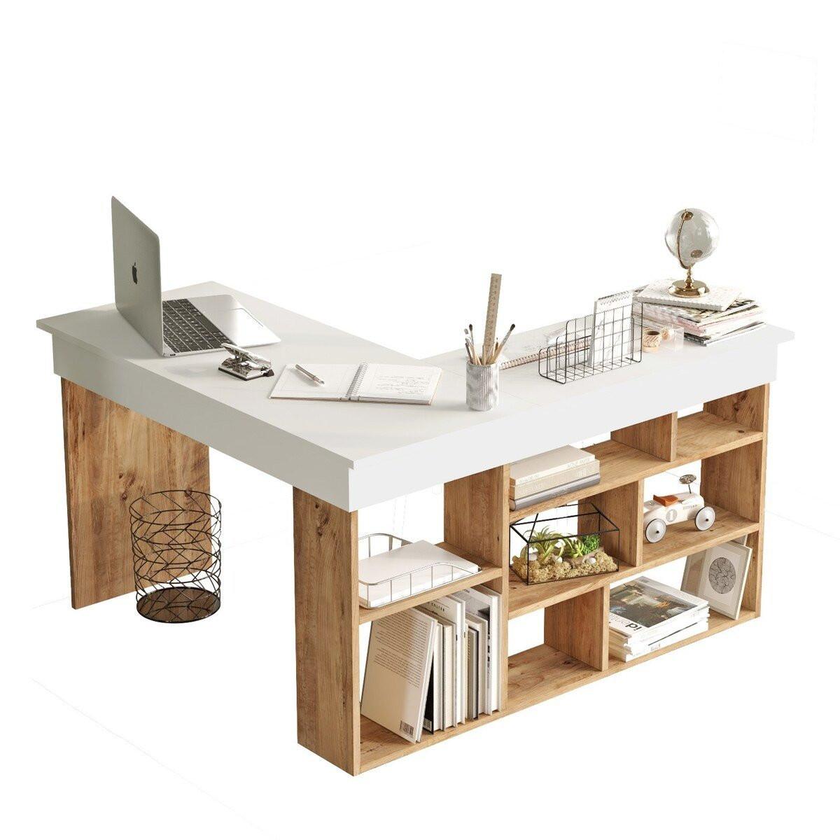SCHREIBTISCH mit Aufbewahrungsregalen Holzdekor Kiefer 129/120/72 cm - Apfelbaumfarben, Holz/Holzwerkstoff (129/120/72cm) - Calicosy