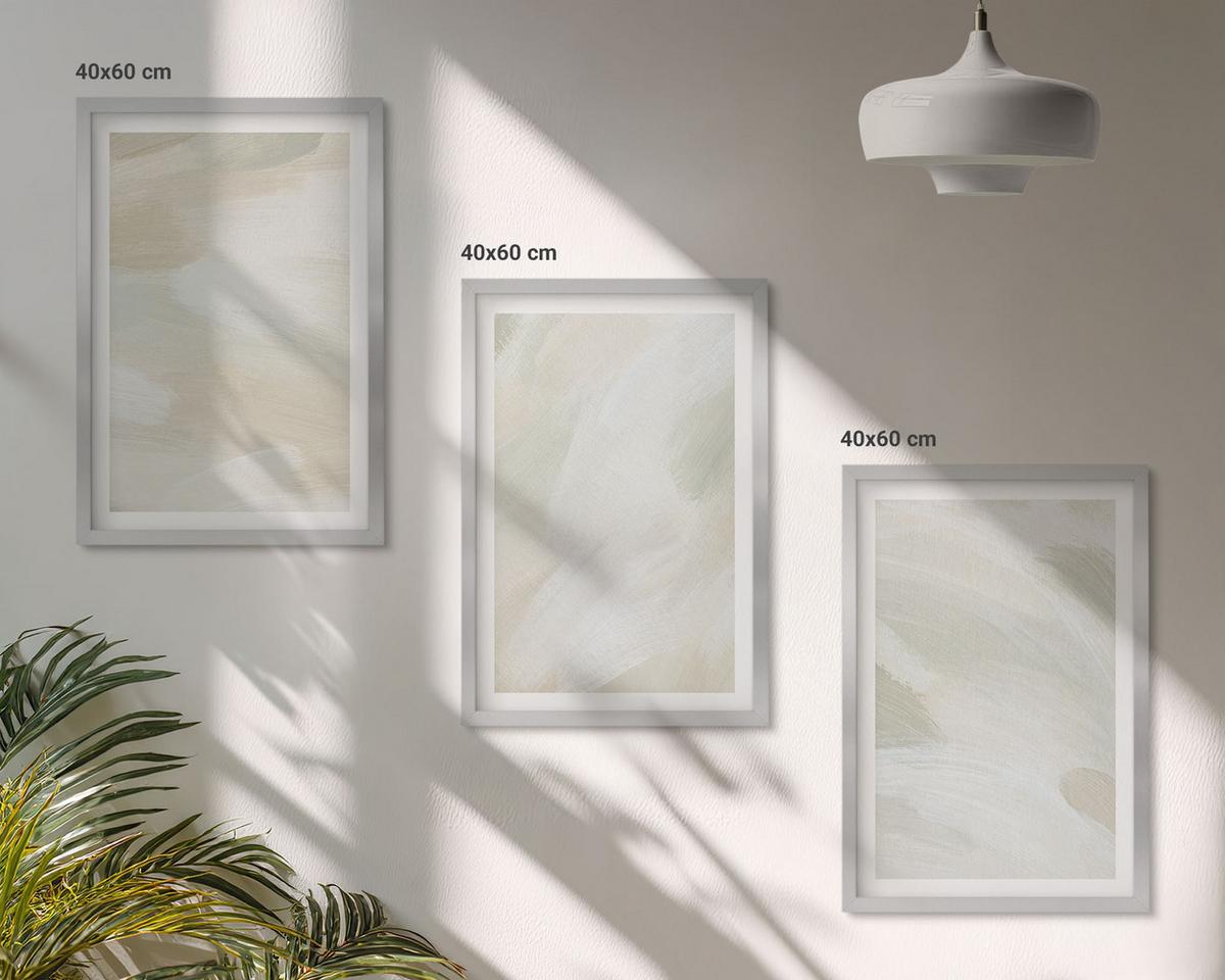 BILDER SET 3er Set - 40x60 cm Silberner Rahmen - Leuchtende Farben, abstrakter Boho-Stil - Silberfarben, Kunststoff (40/60cm) - TULUP