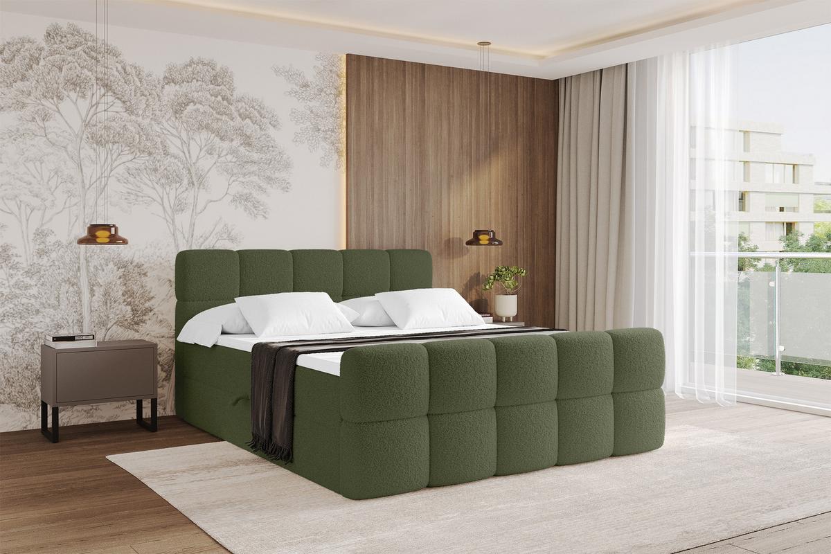 BOXBETT mit Matratze H4 - FAMA-Z - 160x200 cm Grün Quelle - Grün, Holzwerkstoff - ALTDECOR