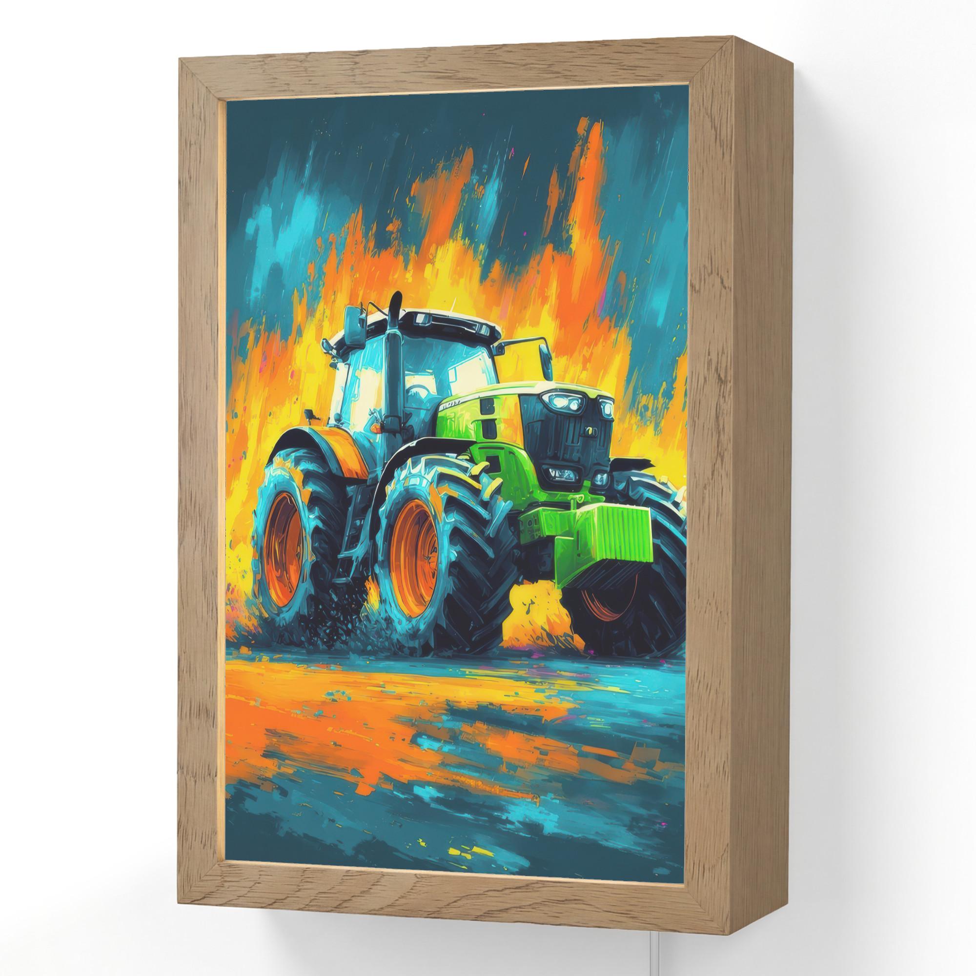 WANDLEUCHTE Abstrakt - Traktor - Grün 20x30 cm - Dunkelblau, Holzwerkstoff (20/30/8cm) - OnlyWow