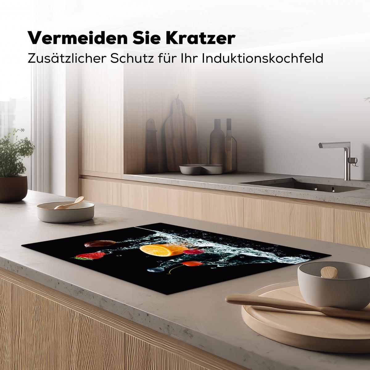 HERDABDECKPLATTE Wasser - Obst - Orange - Erdbeere - Kirsche - Schwarz Herdabdeckung Induktionsfeld 75x52 cm - Orange, Kunststoff (75/52/0.2cm) - MuchoWow