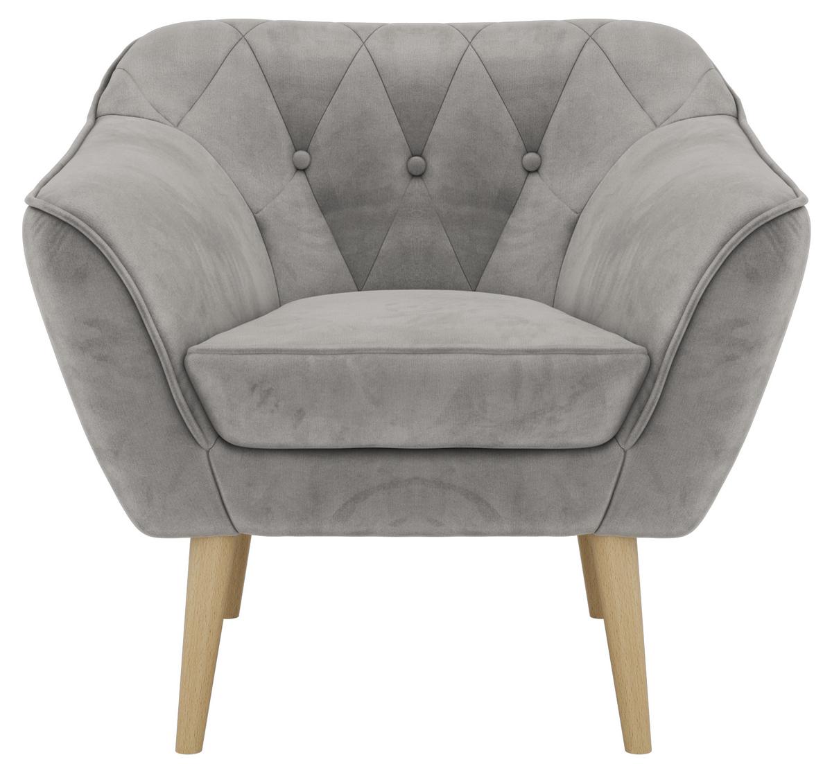 SESSEL PIRS - Hellgrau Velvet - Holzbeine - Buchefarben/Hellgrau, Holzwerkstoff/Textil (80/75/74cm) - MKS