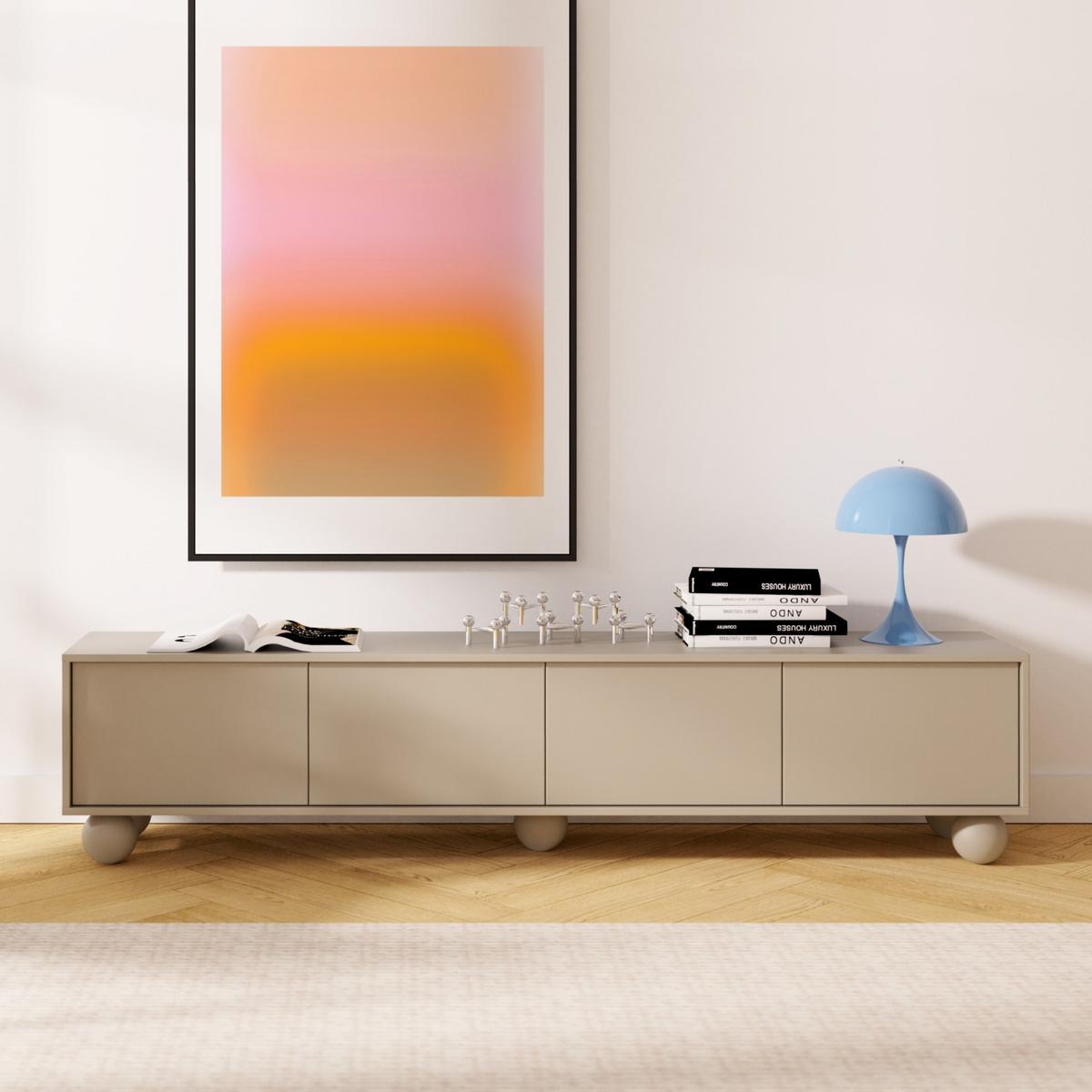 LOWBOARD Adel mit 4 Türen und runden Füßen, 204 cm, Griffloss, Kaschmir - Kaschmir, Holzwerkstoff (204/46/38cm) - Beautysofa