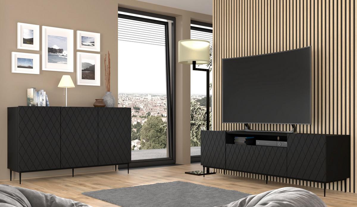 TV LOWBOARD Schwarz, Schwarz 193/60/40 - Schwarz, Holzwerkstoff (193/60/40cm) - RAUMHIRSCH FURNITURE