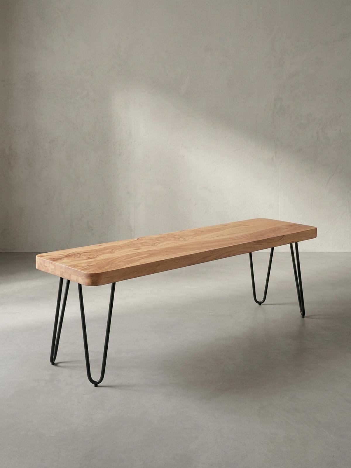 SITZBANK BALU Massivholz Metallbeine Landhausstil, Beige 160x40x45 cm - Beige/Schwarz, Holz/Metall (160/45/40cm) - KADIMA DESIGN