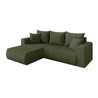 ECKSOFA mit Schlaffunktion Ottomane Links MILA-L 277x194x86 Grün Bouclé - Schwarz/Olivgrün, Holzwerkstoff/Kunststoff (277/194cm) - ALTDECOR