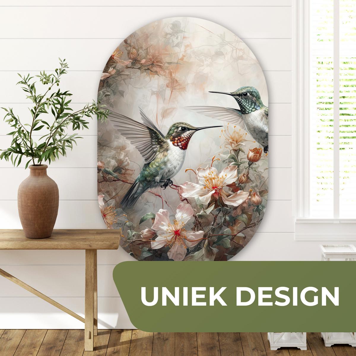 WANDBILD Kolibri - Vögel - Blumen - Pflanzen Deko Groß 80x120 cm - Hellgrün, Kunststoff (80/120cm) - MuchoWow