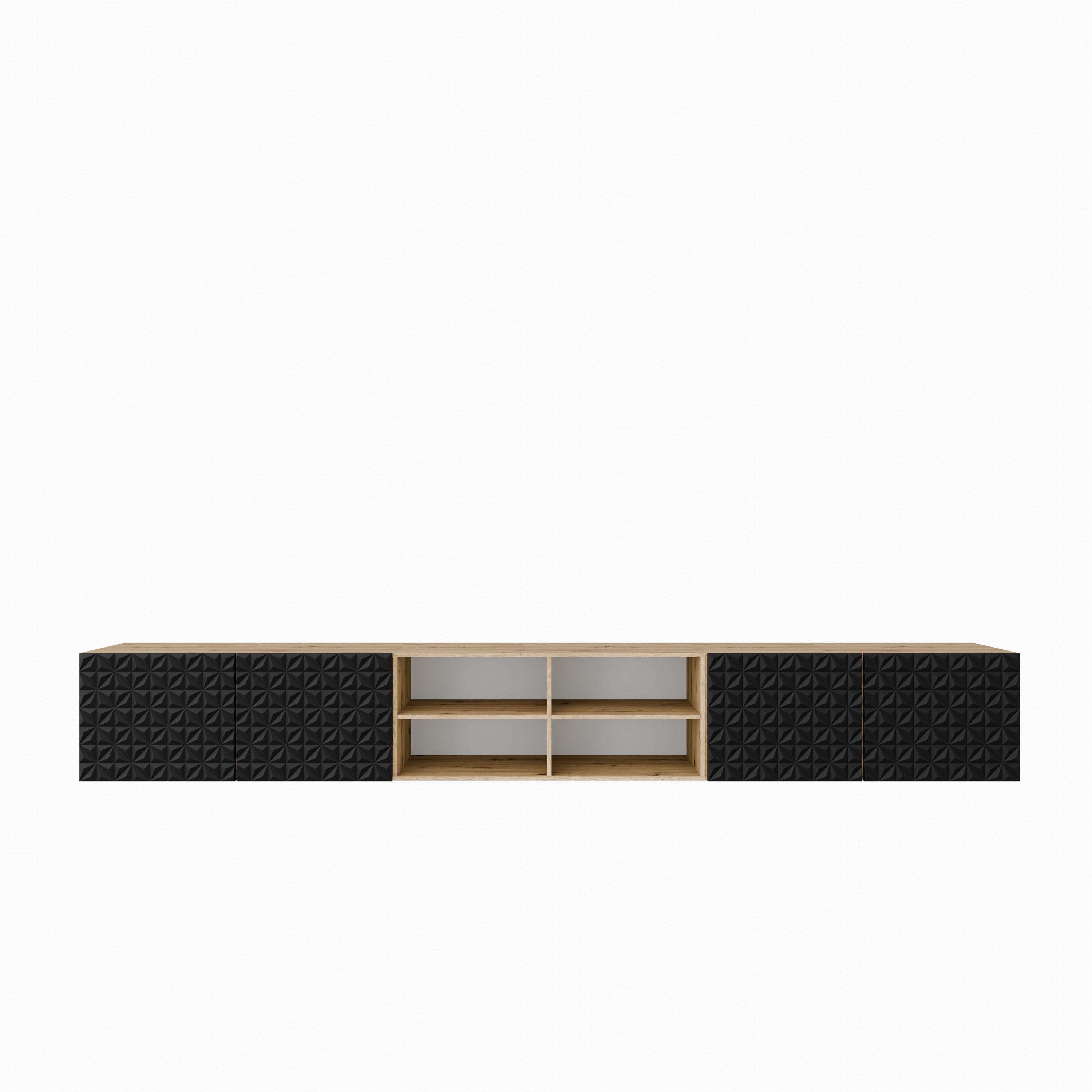 LOWBOARD ROVA 300/41/40 cm, Hängender TV-Schrank Eiche Artisan - Schwarz/Eiche Artisan, Holzwerkstoff (300/41/40cm) - MASSENO