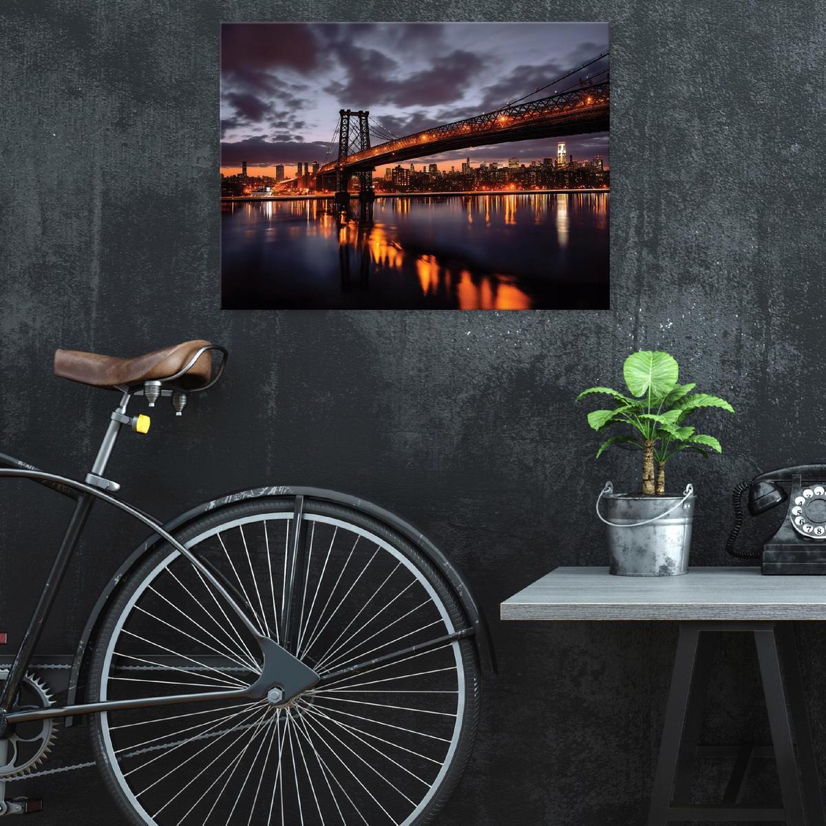 LEINWANDBILD Brücke Stadt Orange 60x40 cm - Multicolor, Holzwerkstoff (60/40cm) - Wallarena