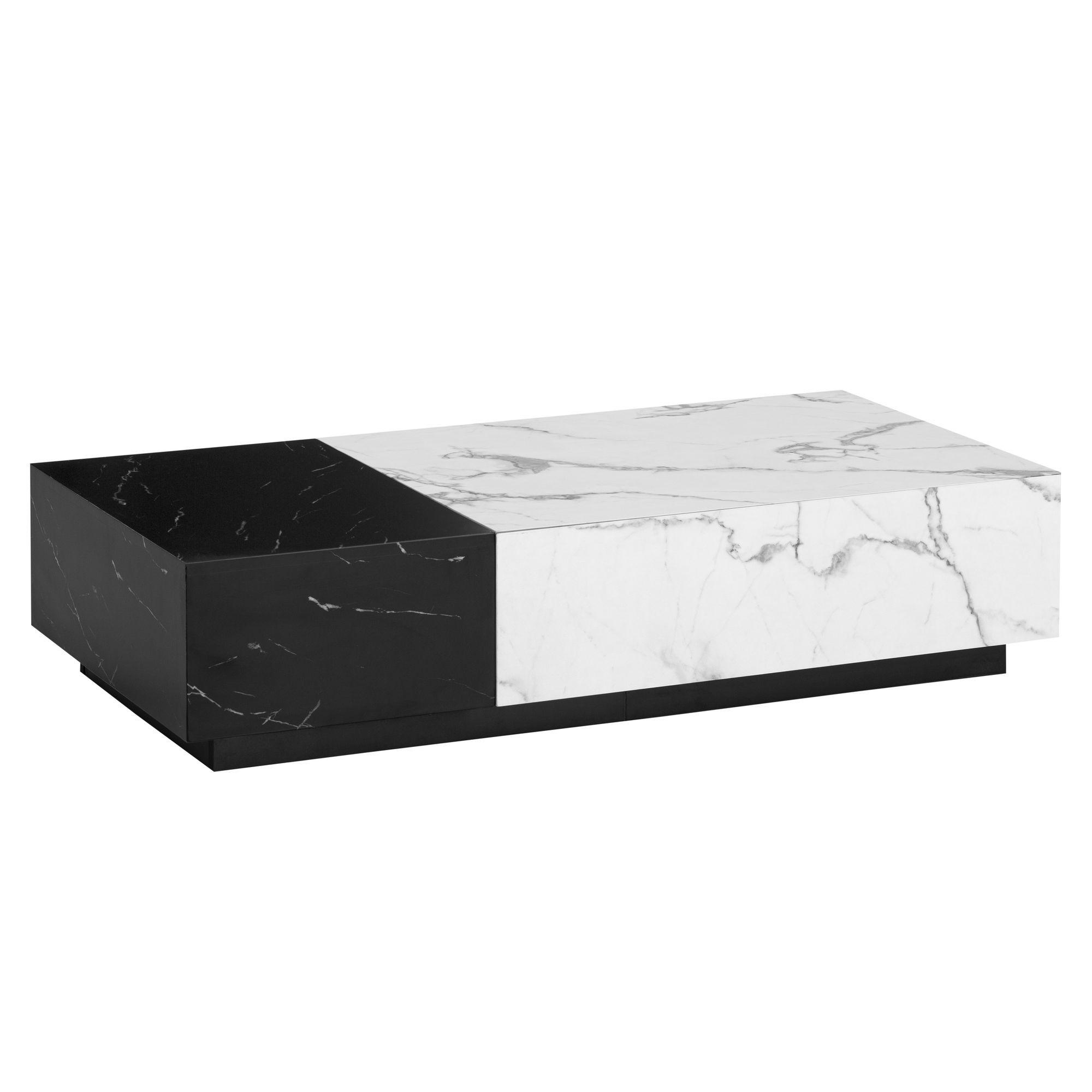 COUCHTISCH Weiß Schwarz Marmor-Optik 120x60x28 cm mit Schubladen und Stauraum - Schwarz/Weiß, Holzwerkstoff (60/120/28cm) - KADIMA DESIGN