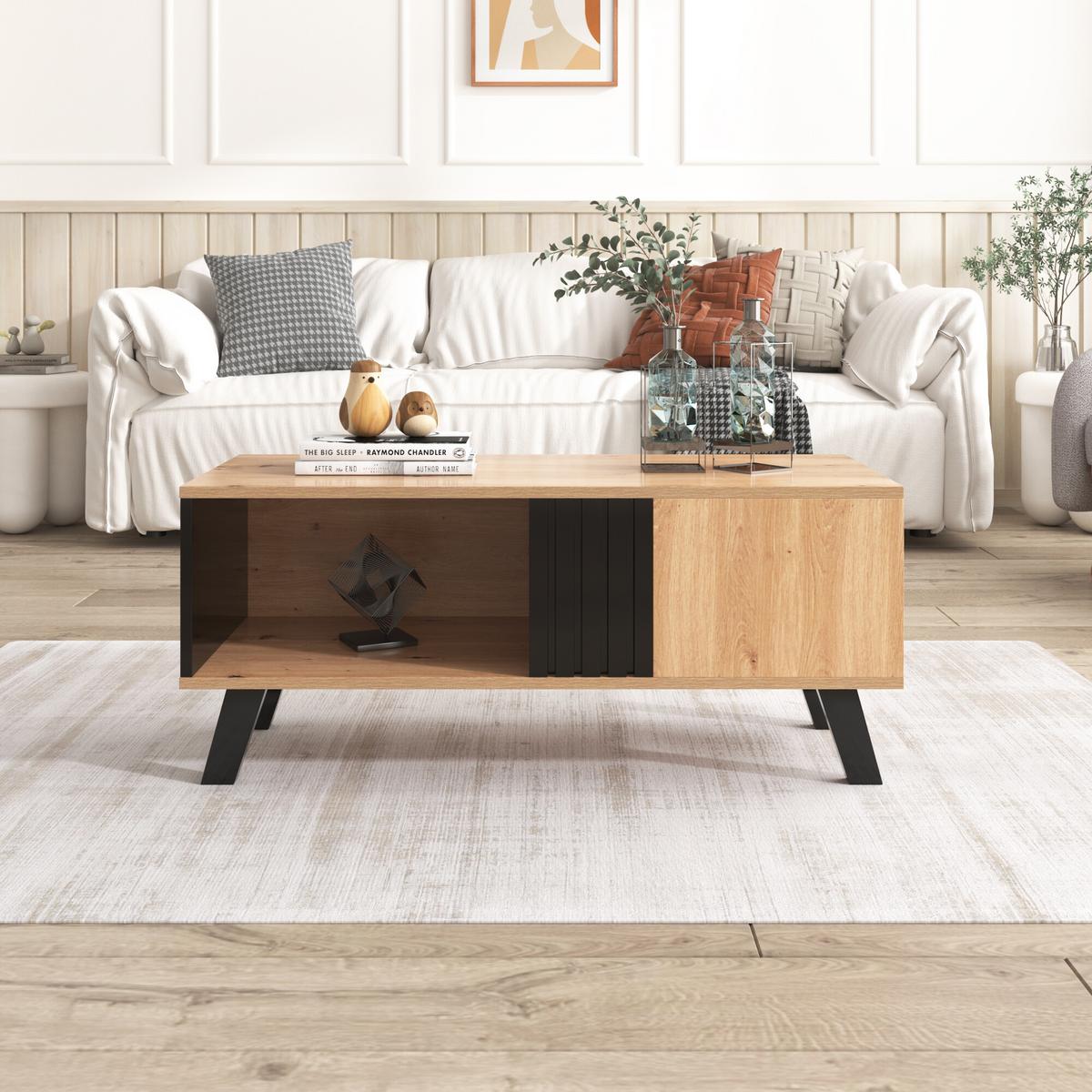 COUCHTISCH Holz- und Schwarzeffekt 100/60/43 cm - Weiß, Holzwerkstoff (100/60/43cm) - Urban Meuble