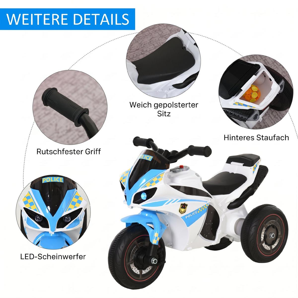 KINDER-RUTSCHAUTO Kunststoff Metall Weiß Blau - Blau, Kunststoff (74/39/48cm) - HOMCOM