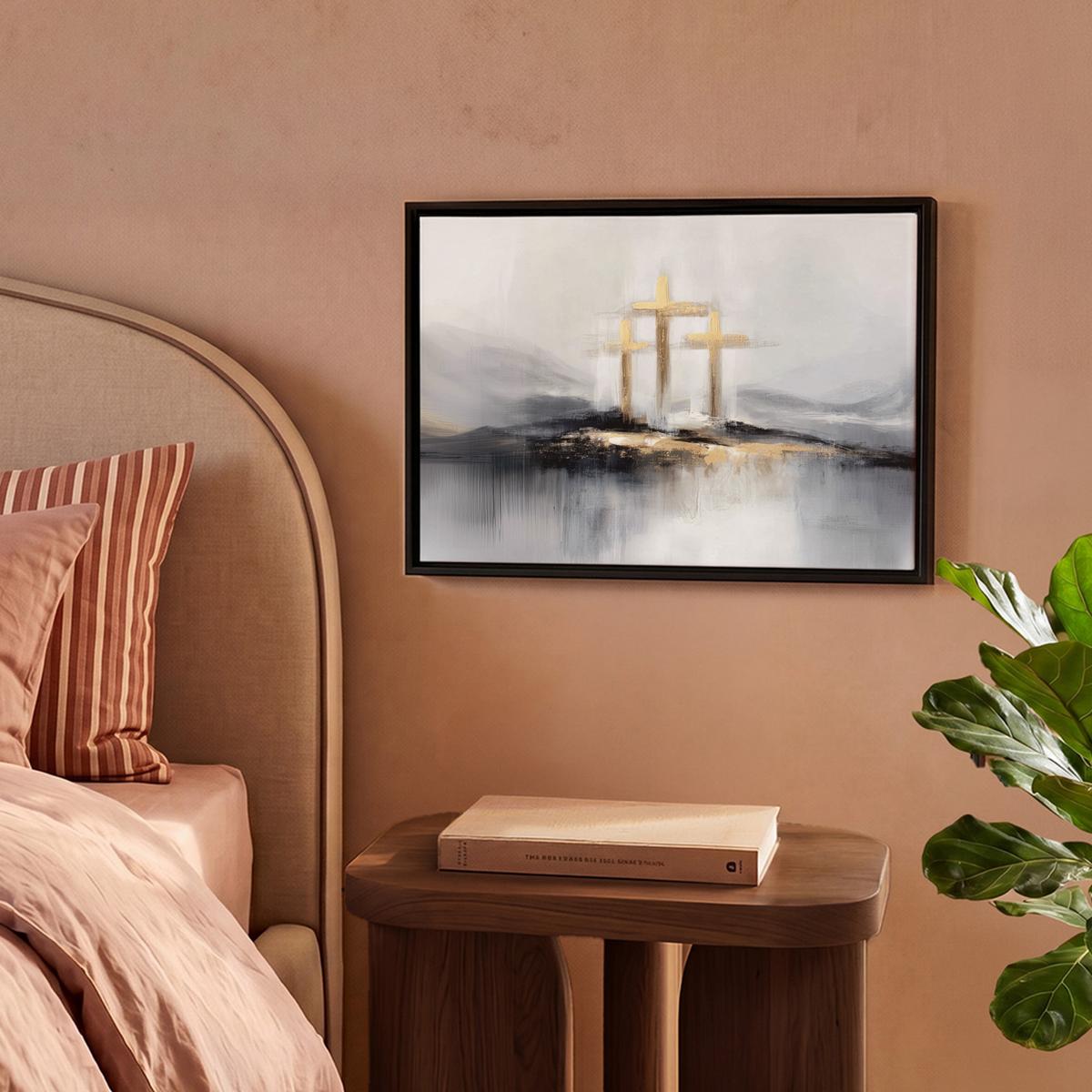 LEINWAND Bilder mit Rahmen - Abstrakt - Malerei - Christentum - Kreuz - 40x30 - Weiß, Textil (40/30cm) - MuchoWow