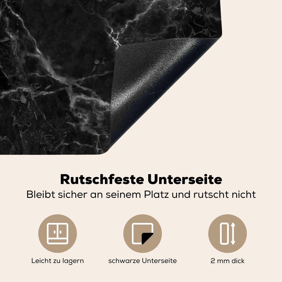 HERDABDECKPLATTE Marmor - Schwarz - Weiß - Textur - Marmoroptik Herdabdeckung Induktionsfeld 65x52 cm - Silberfarben, Kunststoff (65/52/0.2cm) - MuchoWow