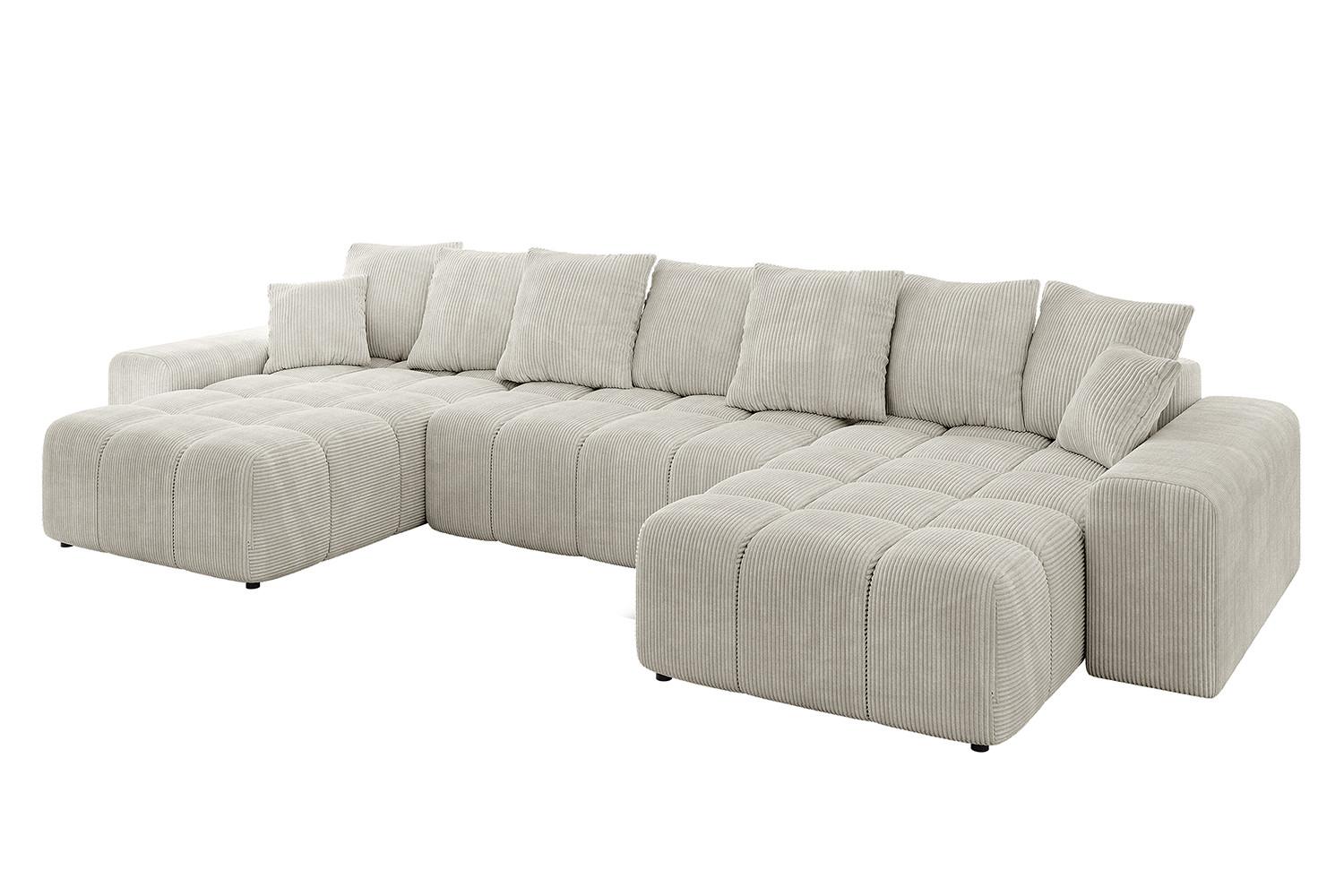 WOHNLANDSCHAFT ENIL-U 401x189x68 Creme Cord - Hellgrau/Creme, Holzwerkstoff/Kunststoff (401/68/189cm) - ALTDECOR