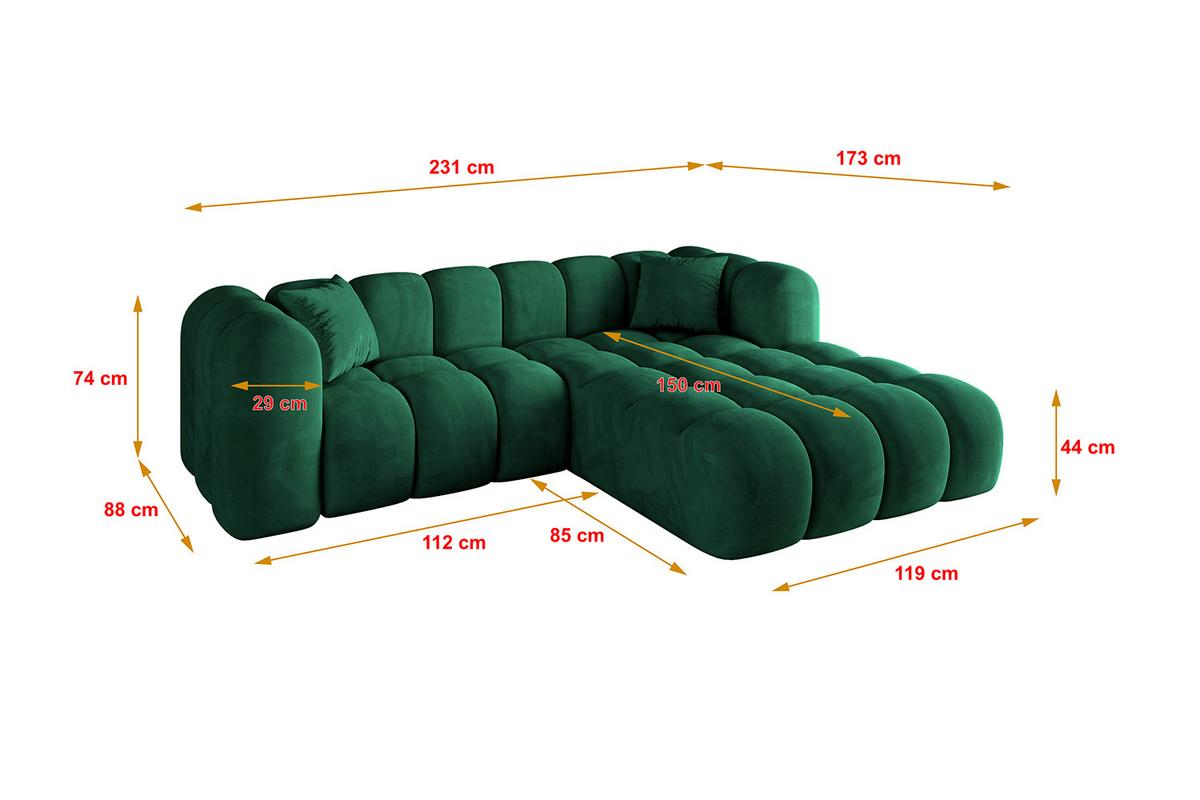 ECKSOFA Ottomane Rechts OLEA-L1 - 231x173x74 cm Dunkelgrün - Dunkelgrün/Schwarz, Holzwerkstoff/Kunststoff (231/173cm) - ALTDECOR
