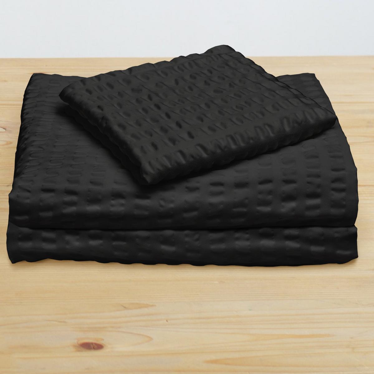 BETTWÄSCHE Meline 155/220 cm + Kissenbezug 80/80 cm Schwarz Seersucker - Schwarz, Kunststoff/Textil (80/80cm) - Beautissu 