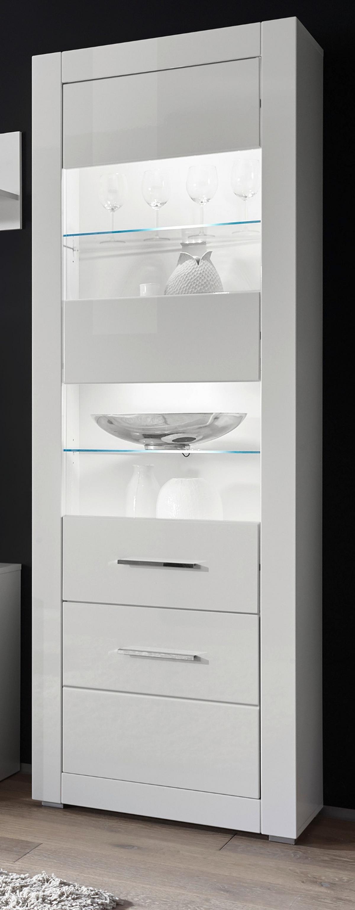 VITRINE weiß Hochglanz 65 cm, Vitrinenschrank modern - Weiß Hochglanz/Silberfarben, Holzwerkstoff/Kunststoff (65/198/35cm) - Furn.Design