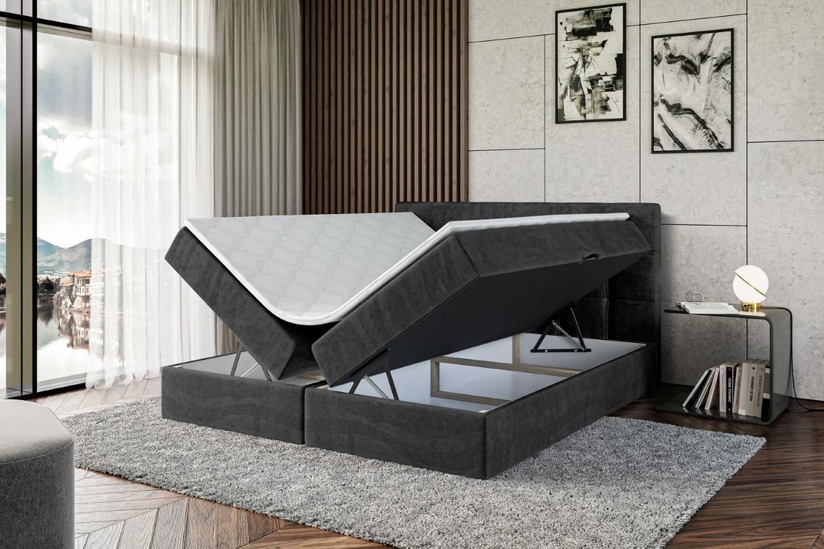 BOXBETT mit Matratze H3 und Lattenrost - MARCE - 140 x 200 cm - Schwarz - Schwarz, Holzwerkstoff (140/200cm) - ALTDECOR
