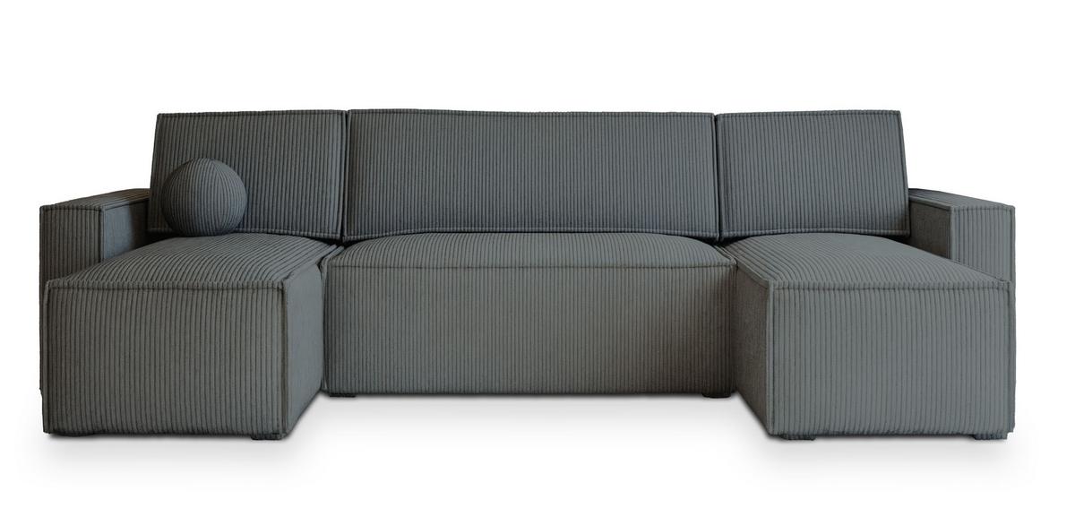 WOHNLANDSCHAFT PESANO P Grau Kordstoff mit Schlaffunktion - Grau, Holz/Kunststoff (306/85/140cm) - MASSENO