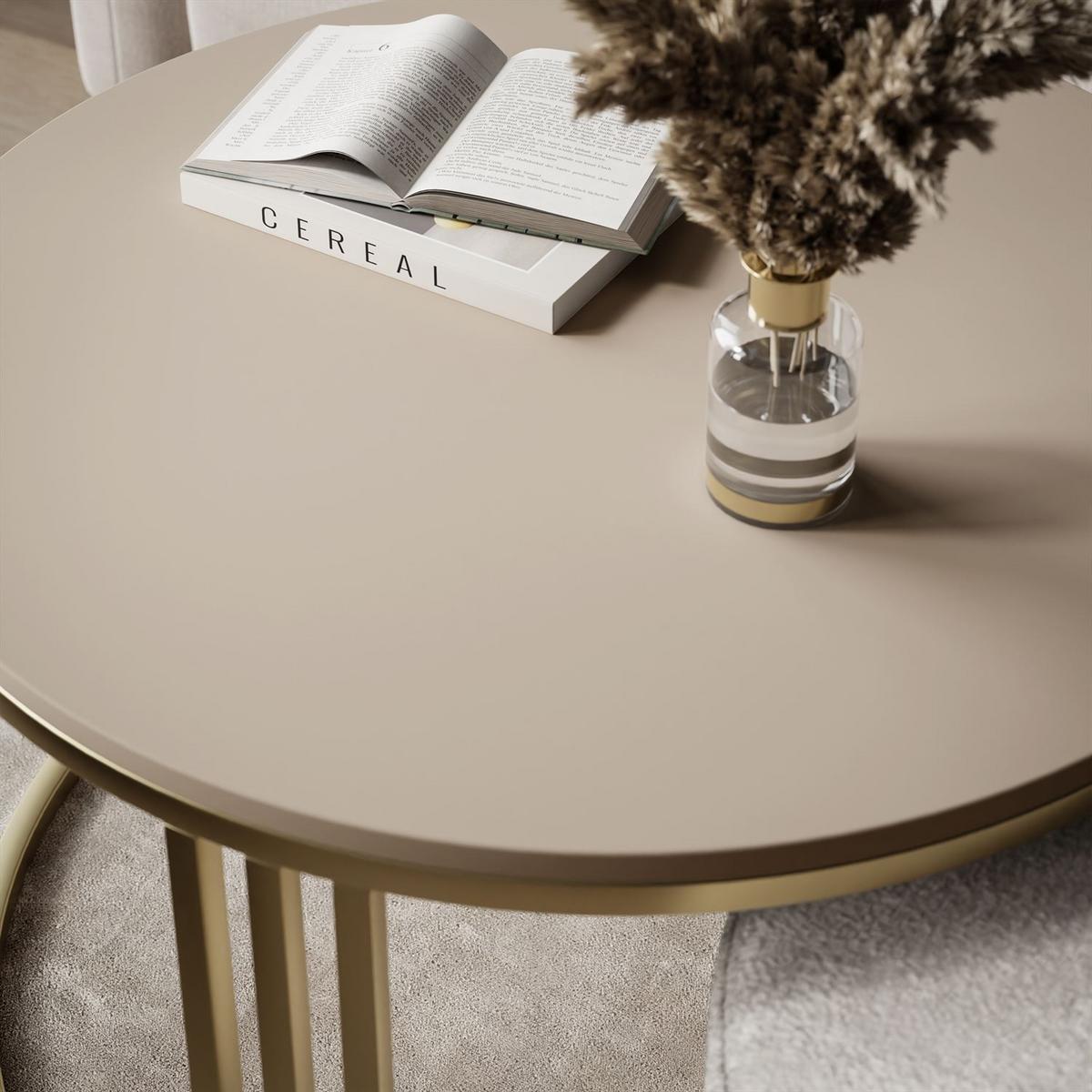 COUCHTISCH mit Hocker LORI MAT gebürstetes Gold/Kaschmir matt/Perfect Harmony 82 - Kaschmir, Metall (70/70/49cm) - Lookway