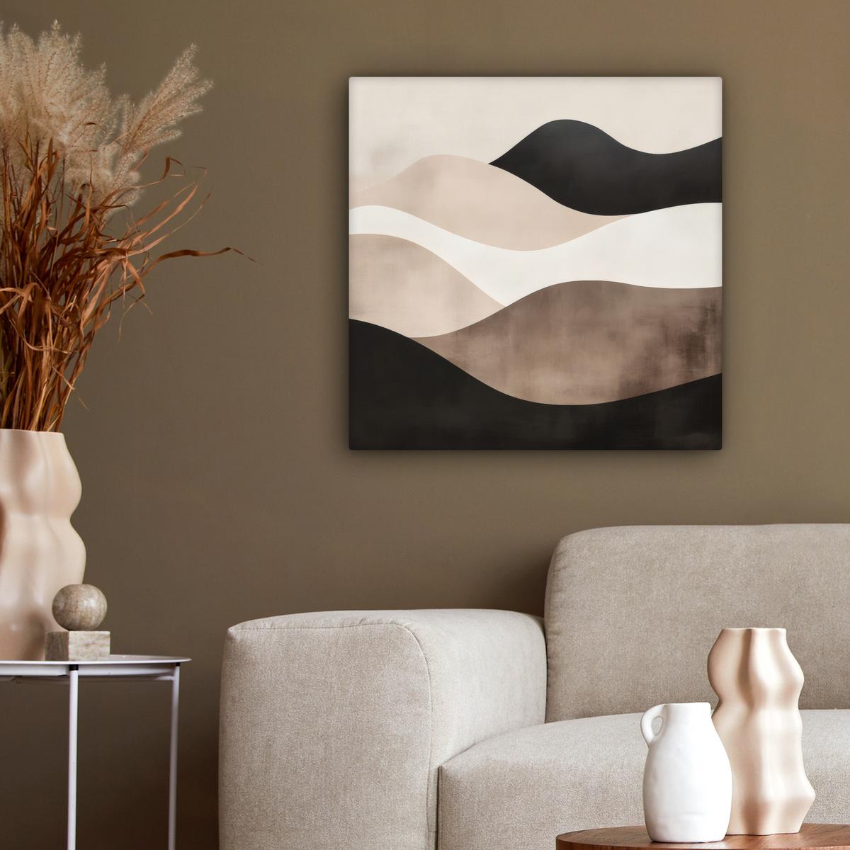 LEINWANDBILD Abstrakt - Landschaft - Wellen - Cremefarben Wandbild Wohnzimmer 50x50 cm - Cappuccino, Textil (50/50cm) - MuchoWow