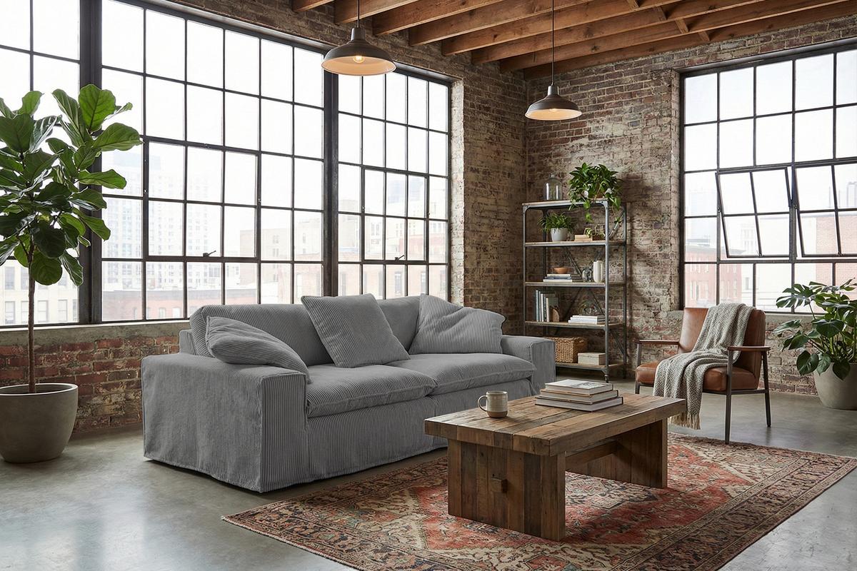 SOFA NETTA Grau Cord - Braun/Grau, Birkenholz/Textil (226/90/116cm) - KAWOLA