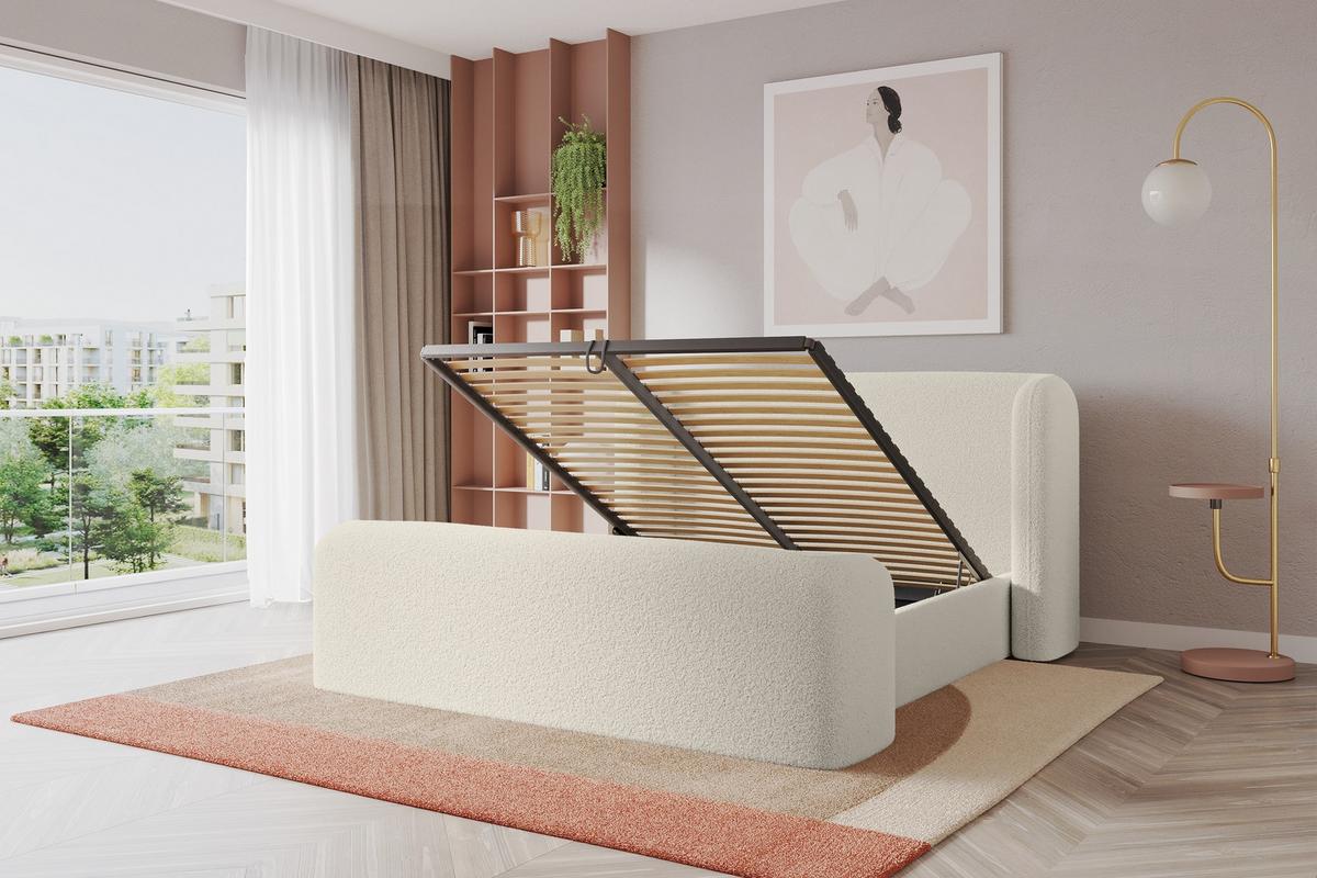 POLSTERBETT mit Bettkasten, Fußteil und Lattenrost, Bett mit Matratze H3/H4 - ESTI-Z 140x200 Beige - Sandfarben, Holzwerkstoff/Textil (140/200cm) - ALTDECOR
