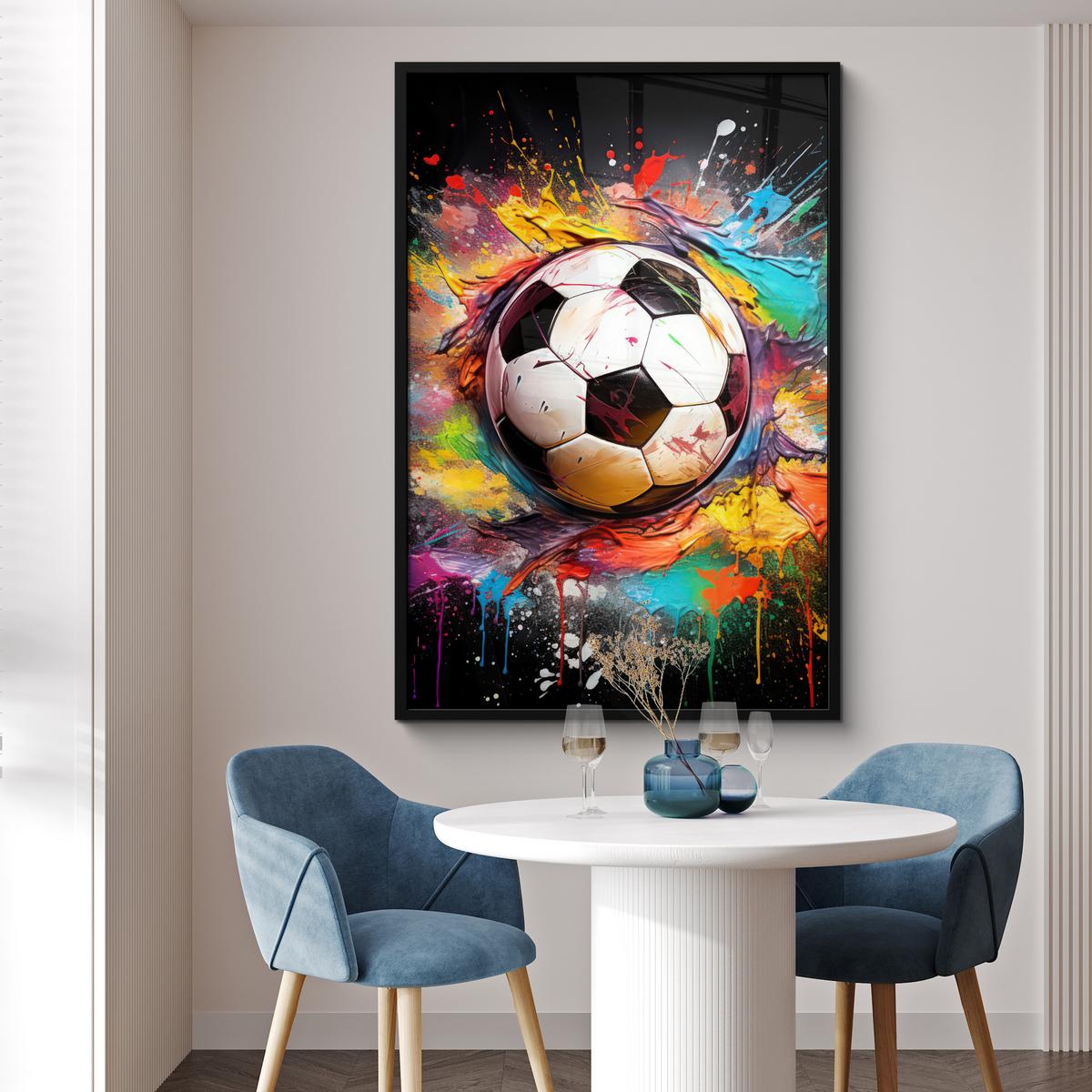 POSTER MIT RAHMEN Fußball - Farbe - Farben - Schwarz - Weiß Bilderleiste 80x120 cm - Weiß, Papier (80/120cm) - MuchoWow