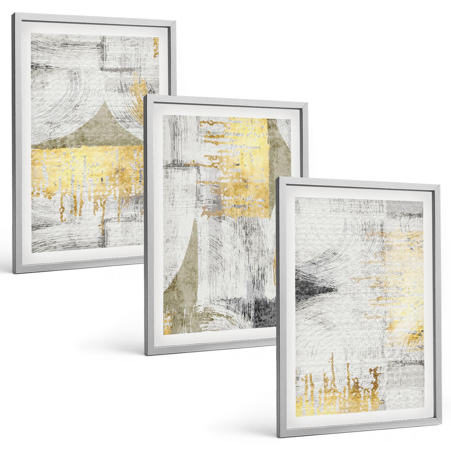 BILDER SET 3er Set - 40x60 cm Silberner Rahmen - Abstrakte modische Malereimuster - Silberfarben, Kunststoff (40/60cm) - TULUP