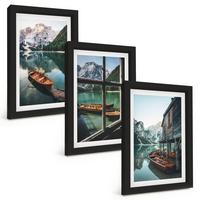 BILDER SET 3er Set - 20x30 cm Schwarzer Rahmen - Bootshaus am Bergsee - Schwarz, Kunststoff (20/30cm) - TULUP