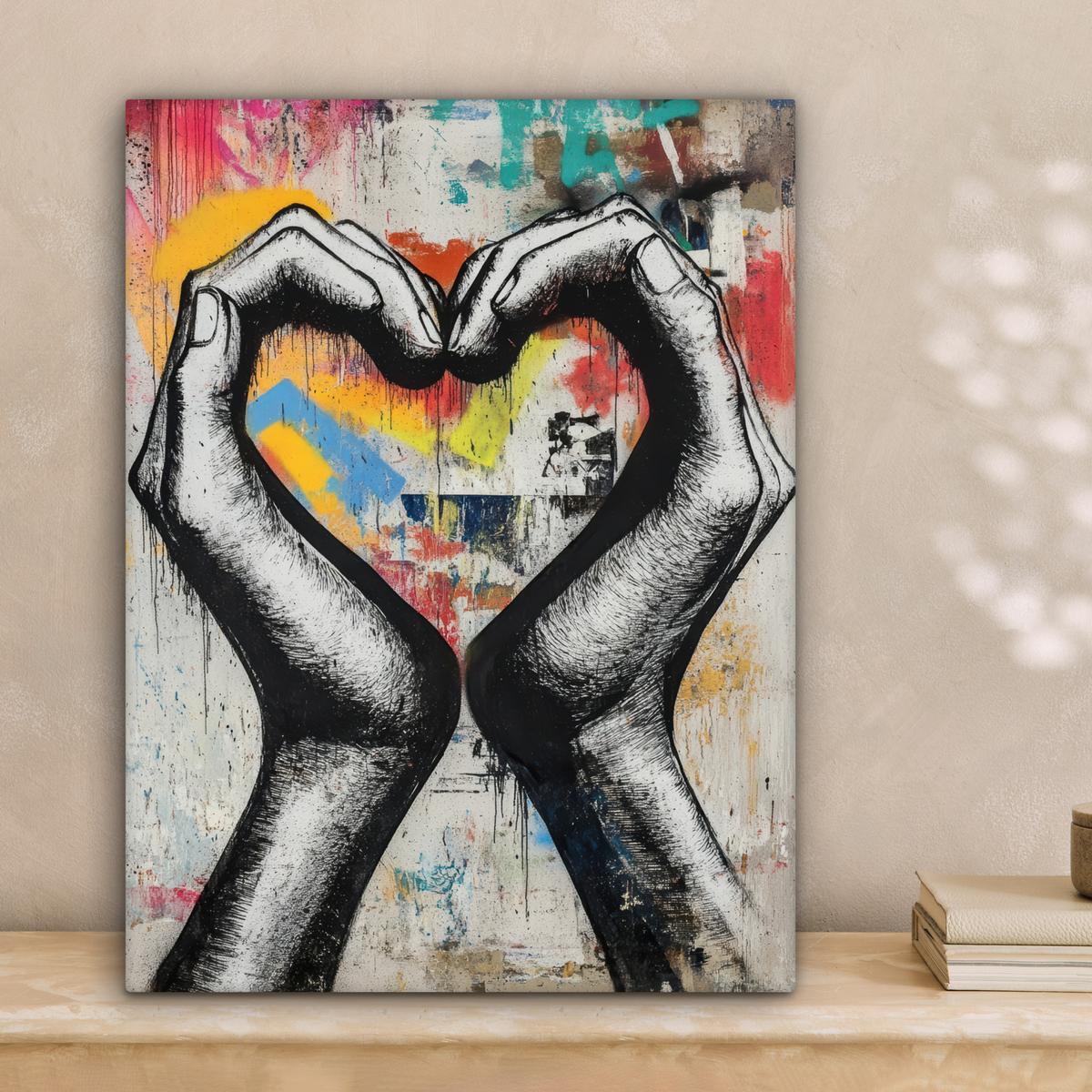 LEINWANDBILD Hände - Herz - Straßenkunst - Graffiti Room Decor 30x40 cm - Multicolor, Textil (30/40cm) - MuchoWow