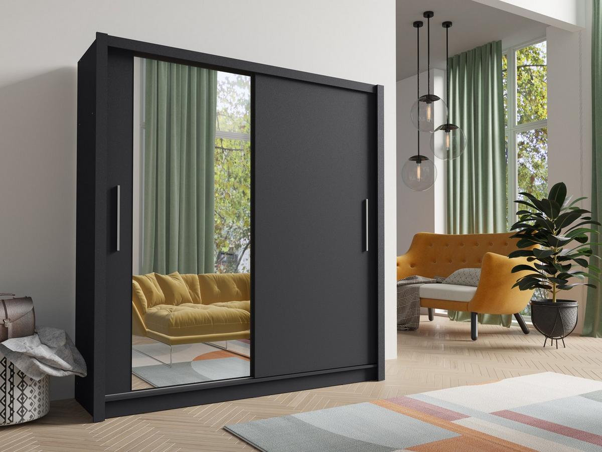 SCHWEBETÜRENSCHRANK FRISKA 204,4/214,4/62cm 2-türig mit Spiegel Grau - Grau, Holzwerkstoff (204.4/214.4/62cm) - MASSENO