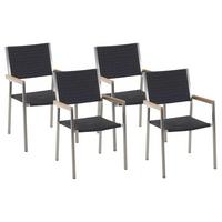 GARTENSTUHL 4er-Set Rattan Edelstahl Grosseto - Silberfarben/Schwarz, Kunststoff (55/87/58cm) - Beliani