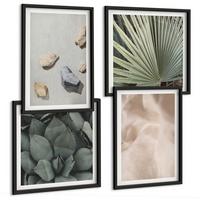 BILDER SET 4er Set - 50x50 cm & 40x60 cm Schwarzer Rahmen - Steine, Holz, Stofftexturen - Schwarz, Kunststoff (50/50cm) - TULUP