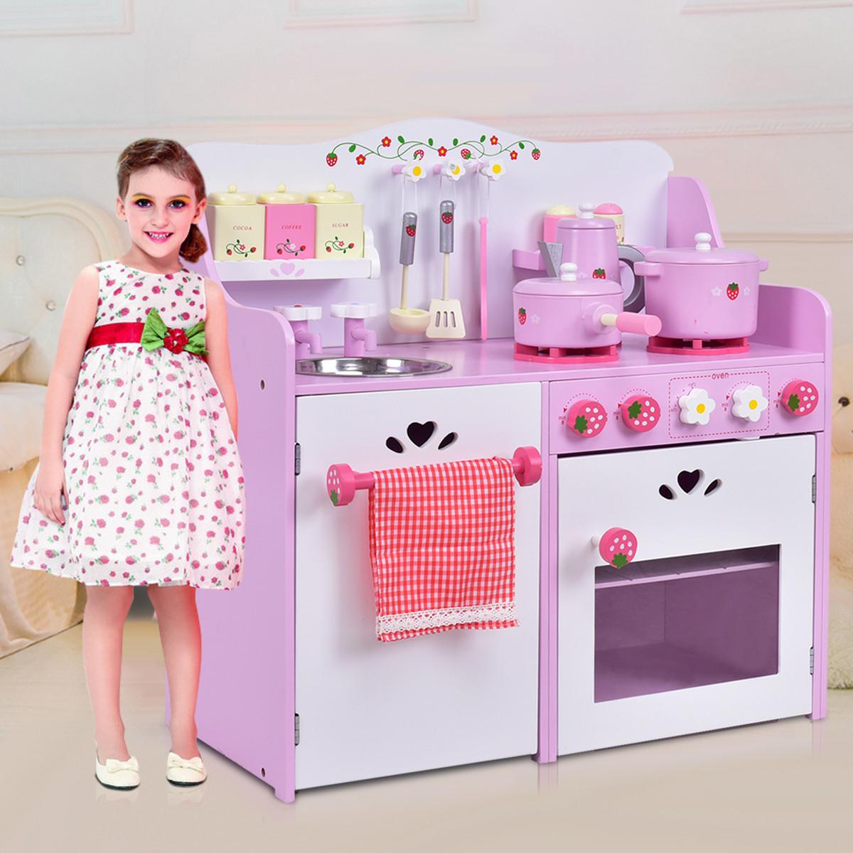 ECK-SPIELKÜCHE Pink - Pink, Holzwerkstoff (60/62/29.5cm) - COSTWAY
