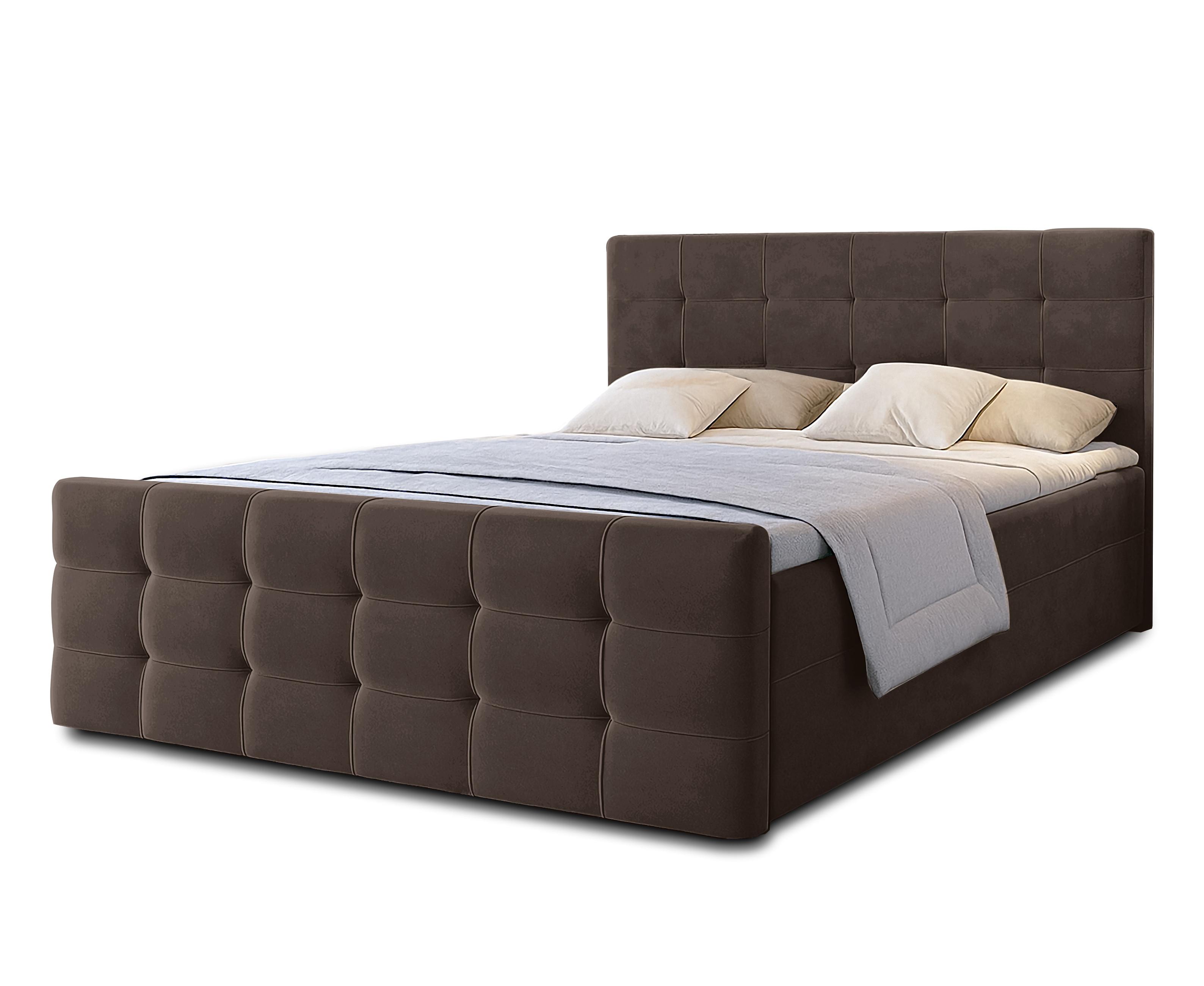 BOXBETT ARGENTARO 140x200 cm mit Bettkasten und Matratze - Braun + TOPPER - Schwarz/Braun, Holz/Holzwerkstoff (140/200cm) - AX Living