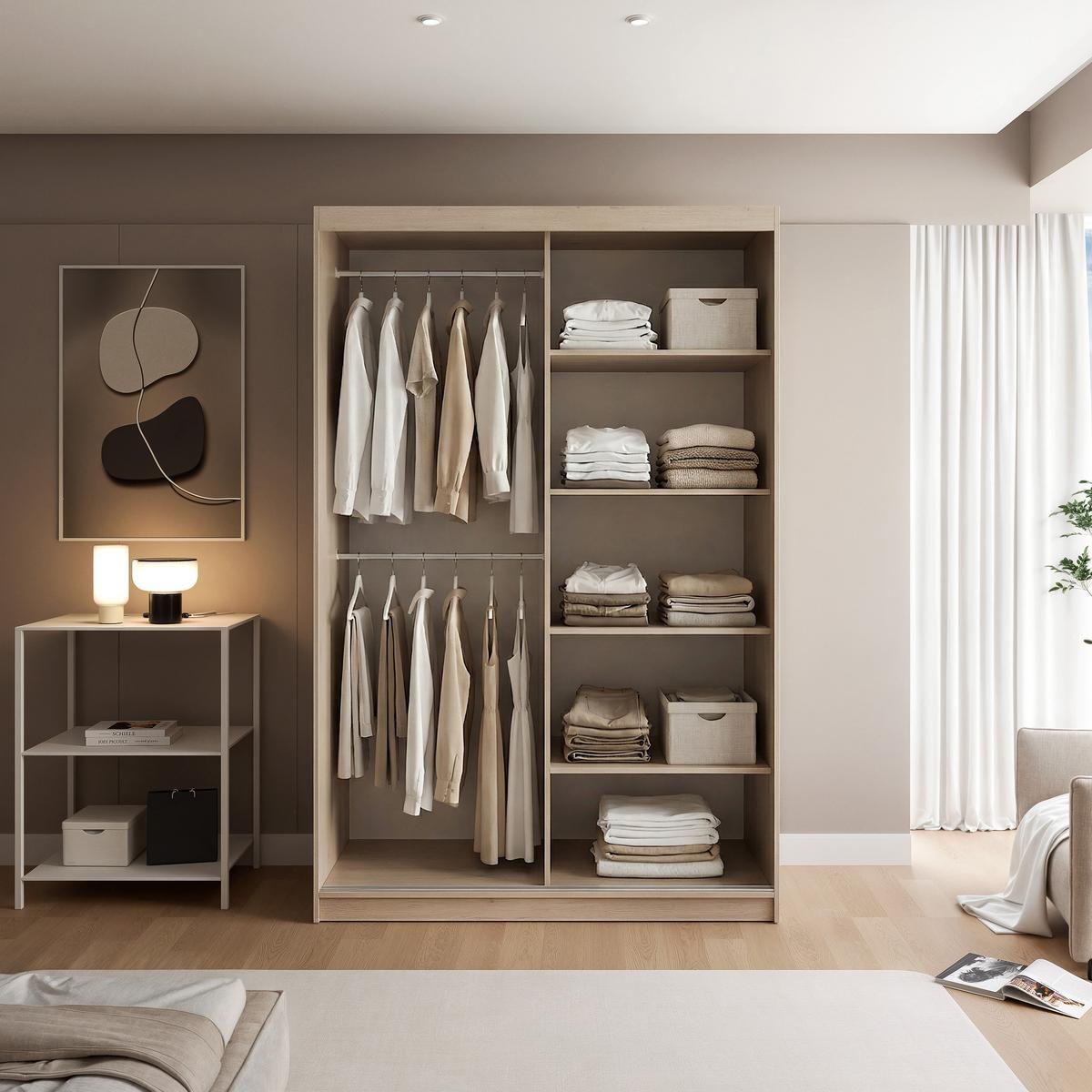 SCHIEBETÜRENSCHRANK SILENTE 140 cm mit Einlegeböden und Kleiderstange - Braun, Holzwerkstoff (140/215/60cm) - Idohome