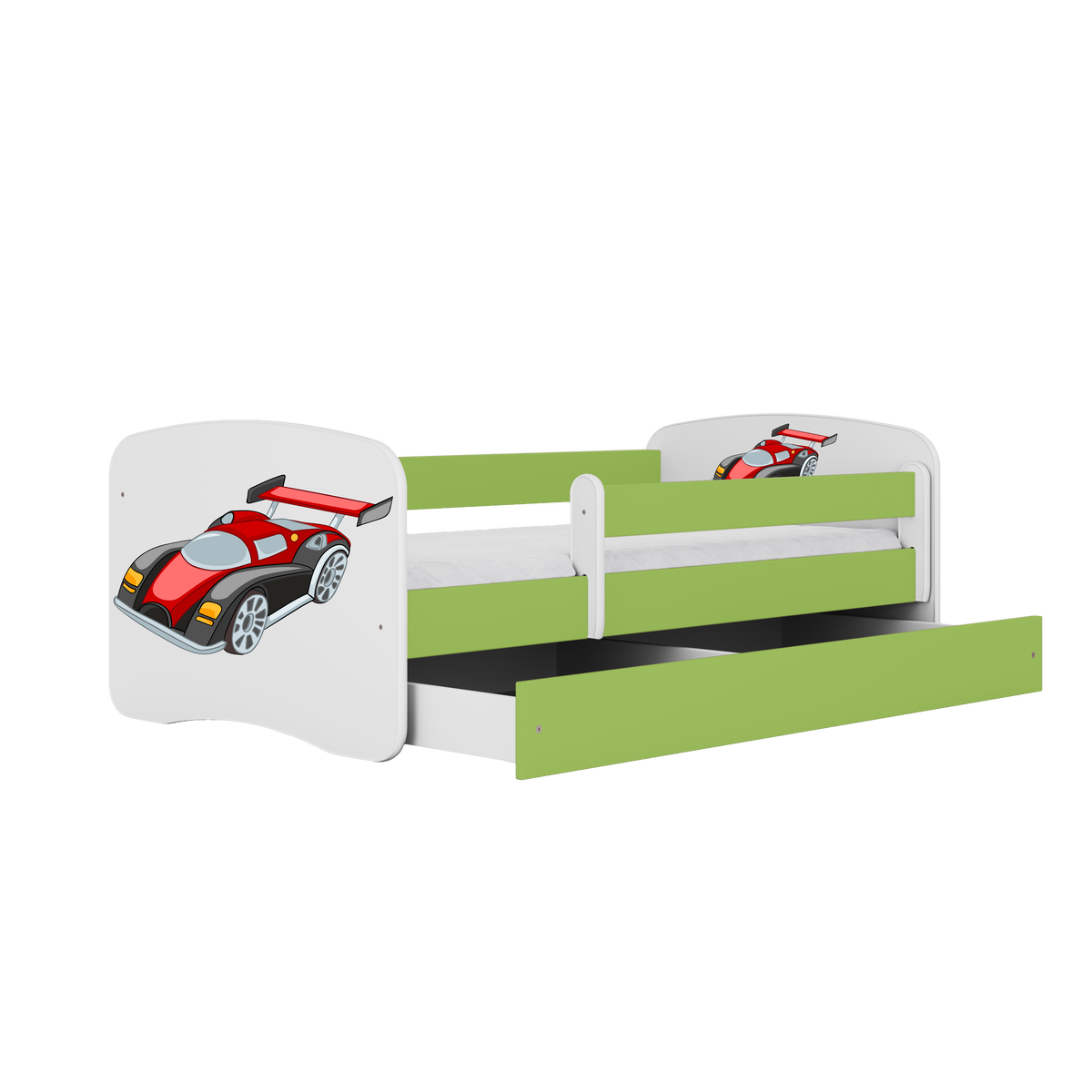 KINDERBETT Rennwagen mit Schublade und Matratze 140/70 - Grün, Holzwerkstoff (70/140cm) - RAUMHIRSCH FURNITURE