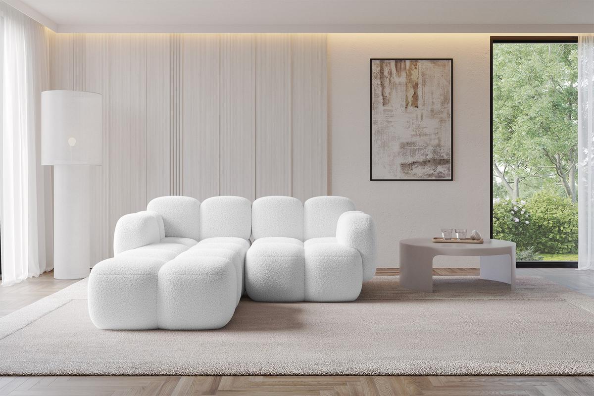 ECKSOFA modulares Sofa Links Miko-L1 214x205x75 Weiß Bouclé - Schwarz/Weiß, Holzwerkstoff/Kunststoff (214/205cm) - ALTDECOR