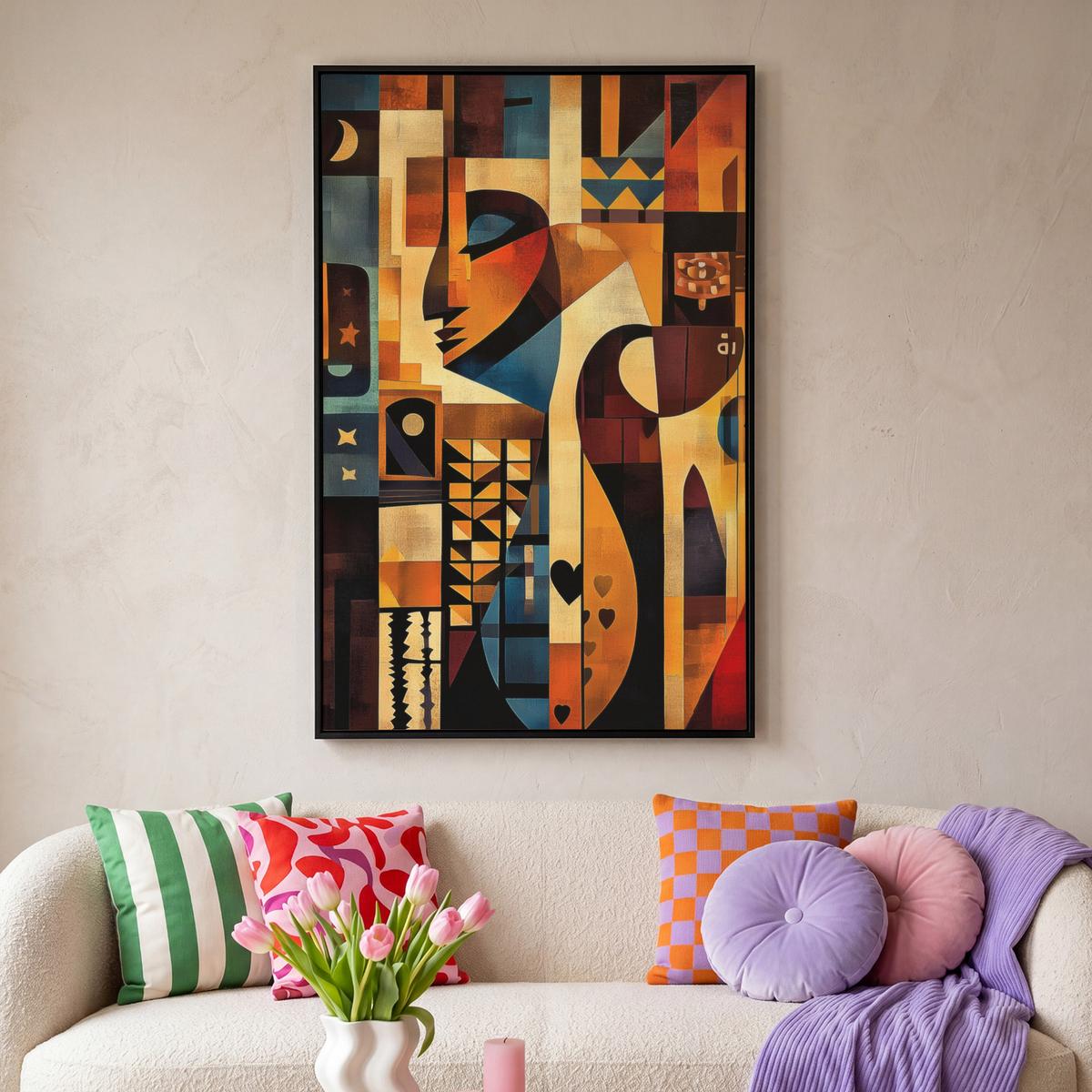 LEINWAND Bilder mit Rahmen - Figuren - Abstrakt - Symbole - 90x140 - Terracotta, Textil (90/140cm) - MuchoWow