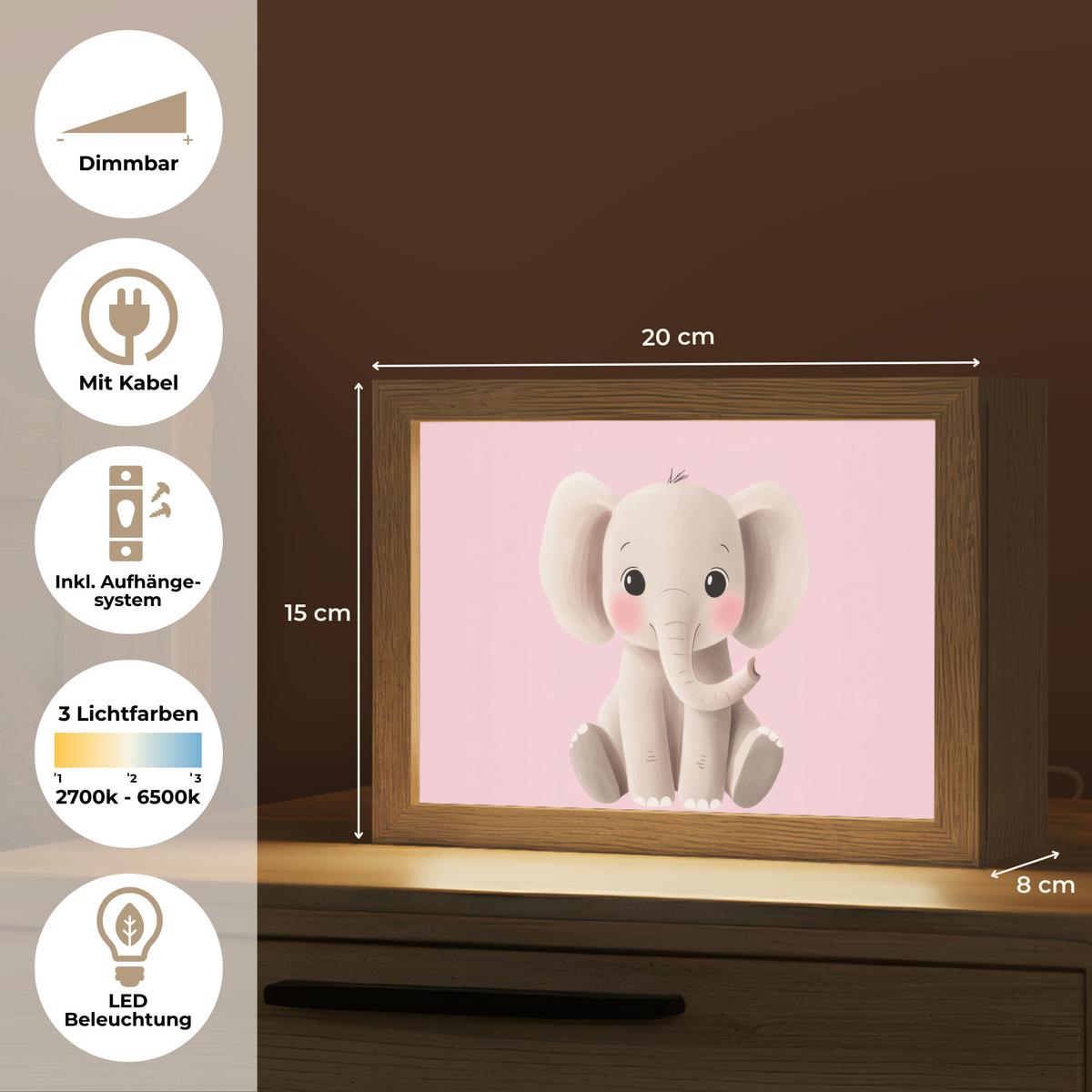 NACHTTISCHLAMPE Elefant - Baby - Rosa - Cartoon 20x15 cm - Rosa, Holzwerkstoff (8/20/15cm) - OnlyWow
